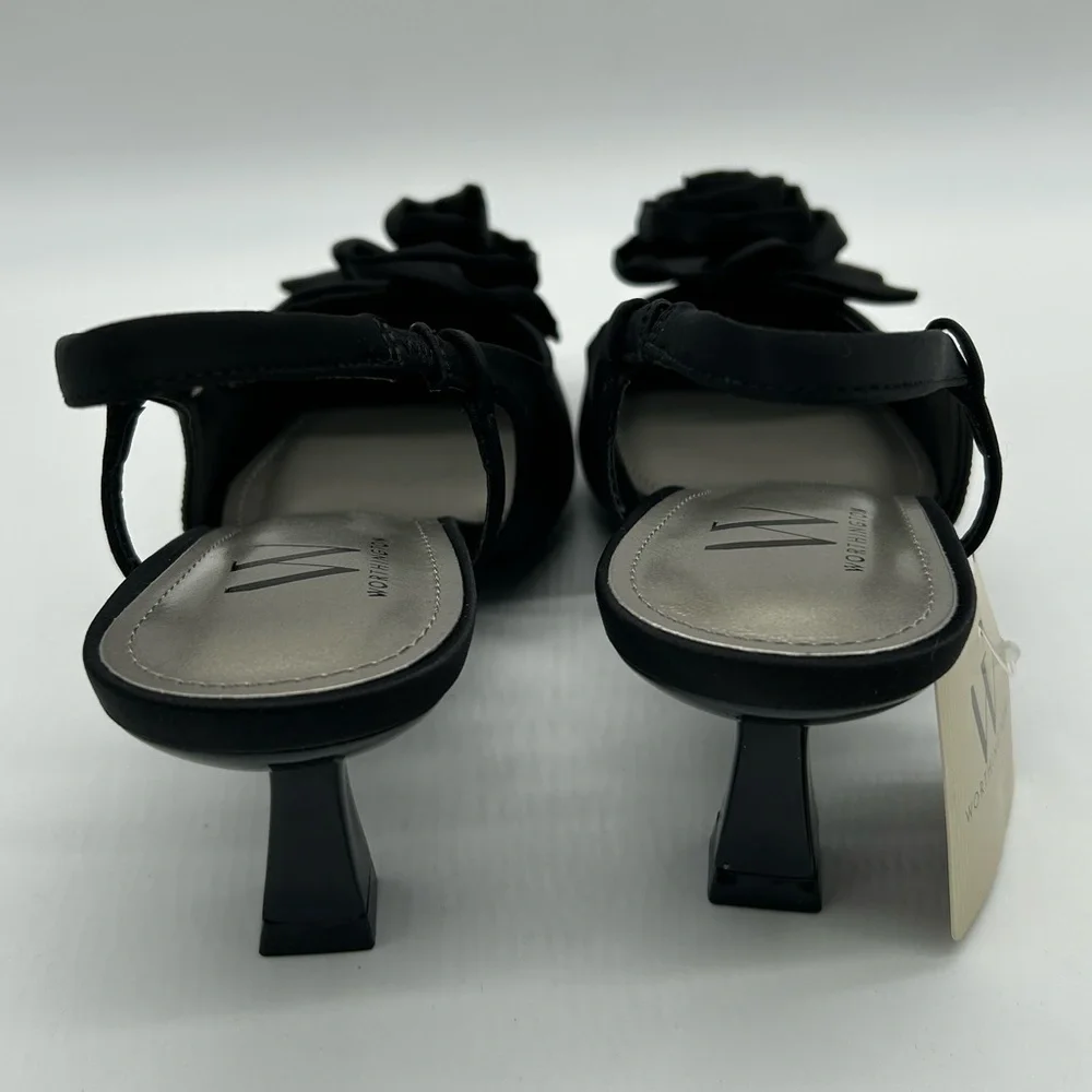 Worthington Rosie Black Slingback Heels with Rosette Size 7M Vegan New With Tag - Picture 7 of 9